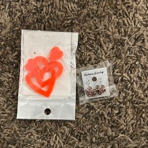 Orange Heart Earrings Set